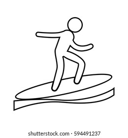 eps 10 vector thin line Surfing sport icon. Summer sport activity pictogram for web, print, mobile. Black athlete sign isolated on gray. Hand drawn competition symbol. Graphic design clip art element