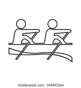 eps 10 vector thin line Rowing sport icon. Summer sport activity pictogram for web, print, mobile. Black athlete sign isolated on gray. Hand drawn competition symbol. Graphic design clip art element