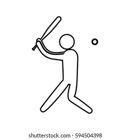 eps 10 vector thin line Baseball sport icon. Summer sport activity pictogram for web, print, mobile. Black athlete sign isolated on gray. Hand drawn competition symbol. Graphic design clip art element