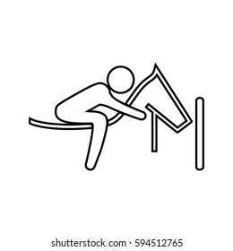 eps 10 vector thin line Eventing horse sport icon. Summer sport activity pictogram for web, print, mobile. Black athlete sign isolated on gray. Hand drawn competition symbol. Graphic design clip art