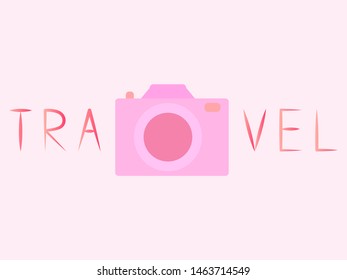 EPS 10 vector. Travel concept with pink cute camera.