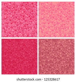 Eps 10 vector valentine seamless patterns set with stylized artistic hand drawn hearts.
