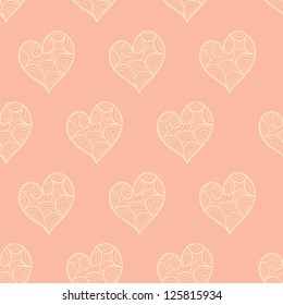Eps 10 vector valentine seamless pattern with stylized artistic hand drawn hearts. Retro pastel colors