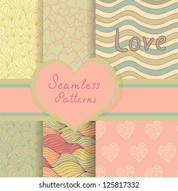 Eps 10 vector valentine seamless patterns set. Beautiful vintage backgrounds for your design