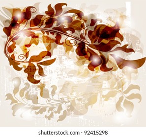 EPS 10 vector - vintage invitation card with baroque branches and grunge shapes