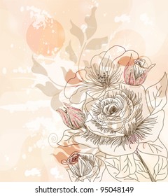 EPS 10 vector - vintage postcard with hand drawn roses