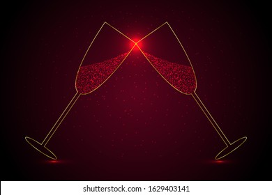 EPS 10 vector. Wineglasses with copy space. Anniversary or valentines day concept.