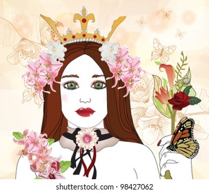 EPS 10 vector  - woman with big eyes symbol of spring