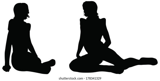 EPS 10 Vector of woman silhouette in Seated position on white background