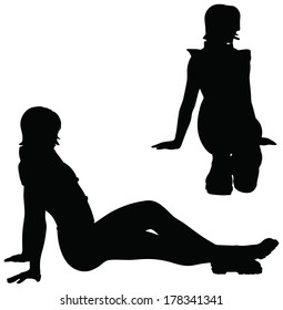 EPS 10 Vector Of Woman Silhouette In Seated Position On White Background