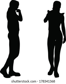 EPS 10 Vector of woman silhouette in Pensive  position on white background