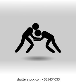 eps 10 vector Wrestling sport icon. Summer sport activity pictogram for web, print, mobile. Black athlete sign isolated on gray. Hand drawn competition symbol. Graphic design clip art element