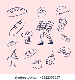 Ilustrações EPS 14, estilo de padaria francesa.