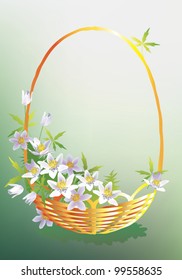 EPS 8/ Basket of snowdrops on silver background