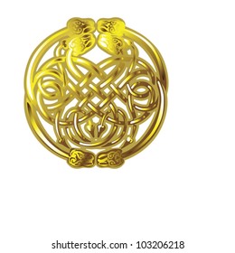EPS 8/ Celtic charm with snakes - gold on white background