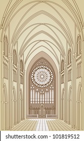 EPS 8/ The interior of a Gothic cathedral - Brown