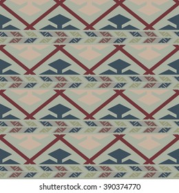 EPS 8. Tribal colored seamless pattern with zigzag lines and rhombs. Saved in swatches.