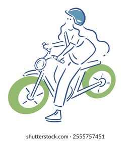 [EPS available] Illustration of a girl wearing a helmet and riding an electric bike