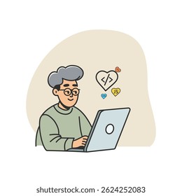 EPS | Boy Programming on Laptop Illustration