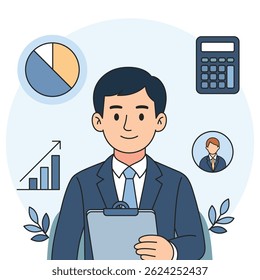 EPS | Businessman Analyzing Data and Performance Reports in Office Environment