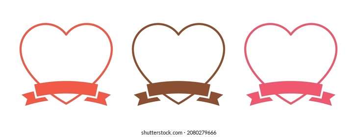 EPS data is CMYK color, JPG or PNG data is RGB color. Illustrations of heart frames with ribbons, Valentine's Day.