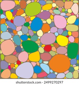 EPS Drawing, colored pebbles of different shapes on a light brown background. Bright pictures