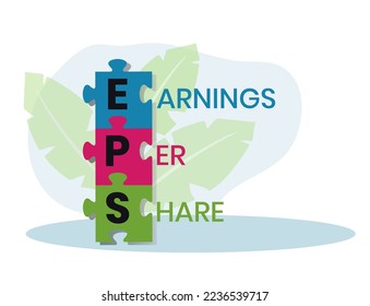 EPS - Einnahmen pro Aktie, Akronym, Konzepthintergrund. Vektorgrafik-Konzept mit Schlagwörtern und Symbolen. Buchstabengrafik mit Symbolen für Webbanner, Flyer, Landing Page, Präsentation