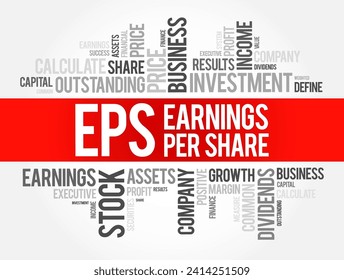 EPS Earnings Per Share - monetary value of earnings per outstanding share of common stock for a company, word cloud concept background