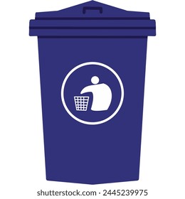EPS file 3000*3000 300 dpi. A paper cutout of a blue bin to symbolize a container for collecting and sorting recyclable materials, particularly glass items like bottles and jars.