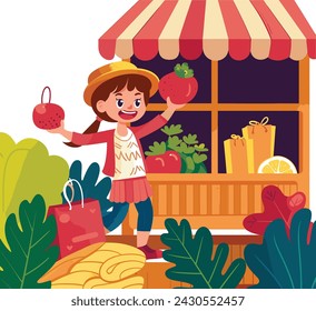 EPS File 3000x3000 px

girl shopping in the market fruits vegetables flat color