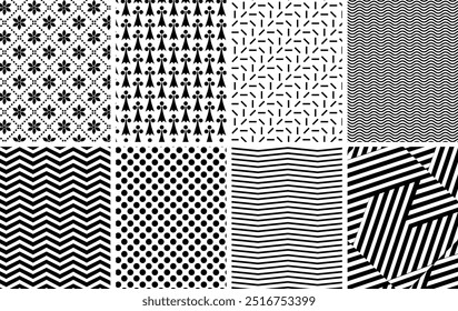 Arquivo EPS: 8 padrões geométricos abstratos preto e branco
