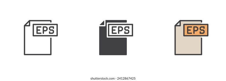 Archivo EPS conjunto de iconos de estilos diferentes. Línea, glifo y contorno relleno versión colorida, contorno y signo vectorial relleno. Símbolo, ilustración del logotipo. Gráficos vectoriales