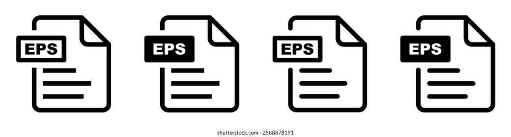 EPS file format icons set.EPS file download symbols.File format for texts, images, vector images, videos, interactive forms.
