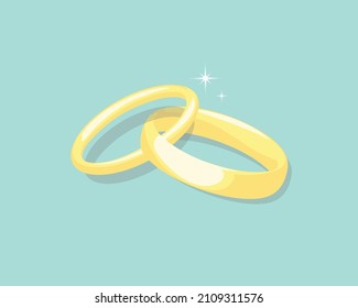 [EPS] Flat Design Of Matching Pair Couple Gold Ring For Engagement And Marriage.