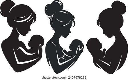 EPS format vector silhouette of a mother and her child. This vector captures the essence of maternal love and family unity, evoking deep and universal emotions.