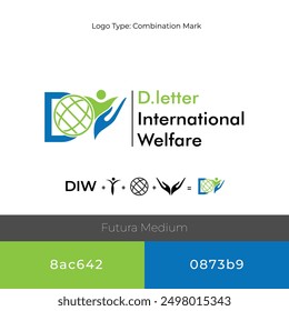 EPS Fully editable file D.letter international welfare logo mockup vector editable printable file with colors with codes and also add welfare sigs and symbol