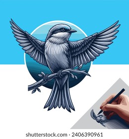 Eps hand draw bird, full details on the double color board