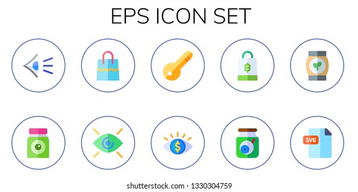 eps icon set. 10 flat eps icons.  Simple modern icons about  - eye, eyeball, bag, door key, eyes, shopping bag, svg