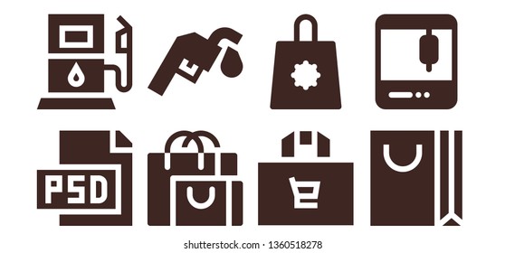 eps icon set. 8 filled eps icons.  Simple modern icons about  - Psd, Gas station, Shopping bag, 3d printer