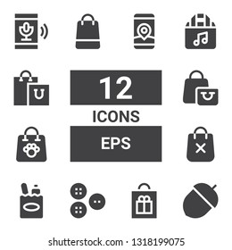 eps icon set. Collection of 12 filled eps icons included Acorn, Shopping bag, Buttons, Recording, Gps