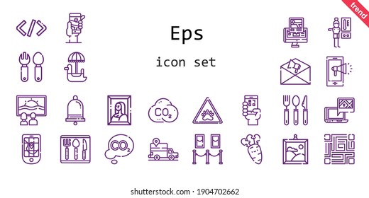 eps icon set. line icon style. eps related icons such as notification, coding, canvas, thermostat, painting, qr code, paw, cutlery, co2, pedal boat, gps, carrot, 