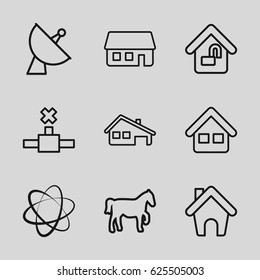 Eps icons set. set of 9 eps outline icons such as satellite, home, house building, home lock, horse