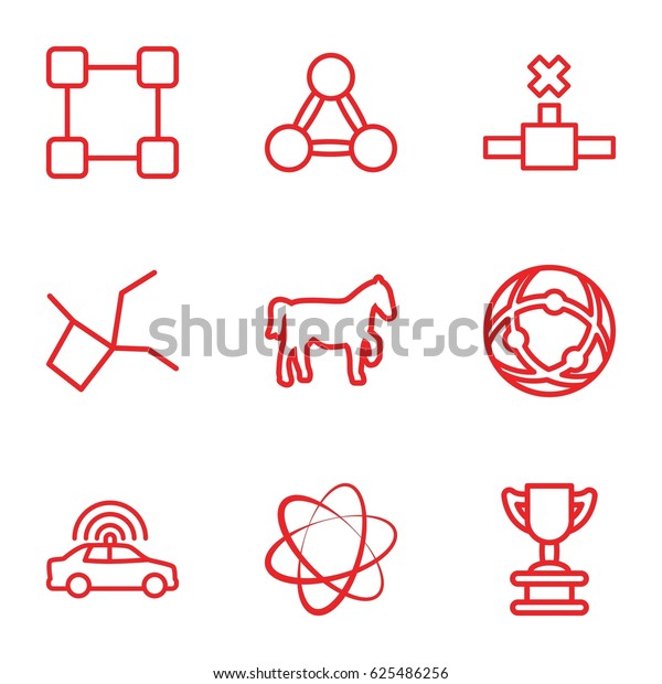 Eps icons set. set of 9 eps outline\
icons such as police car, horse, network\
connection