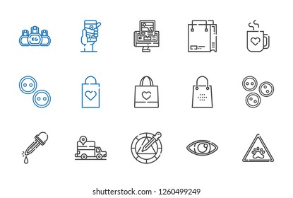 eps icons set. Collection of eps with paw, eye, wheel, gps, eyedropper, buttons, shopping bag, mug, kettlebell. Editable and scalable eps icons.