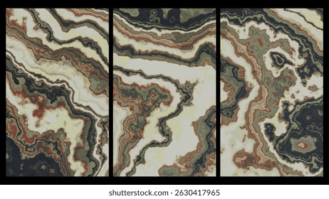 EPS Painting Natural Geological Stone Pattern ,Deep Green and Beige Strata with Intricate Veining, Ideal for Creative Projects and Architectural Inspiration
