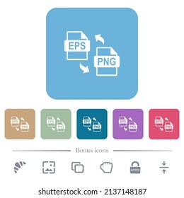 EPS PNG file conversion white flat icons on color rounded square backgrounds. 6 bonus icons included