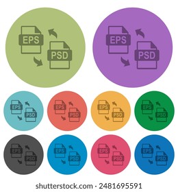 EPS PSD conversión de archivo iconos planos más oscuros sobre fondo redondo de color