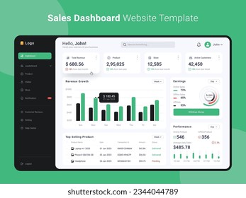 EPS Sales Dashboard Website Templtae Full Editable and vector (Light Mode)