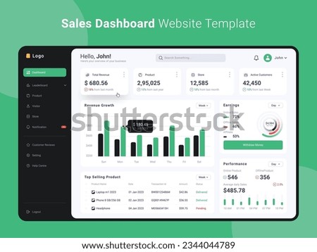 EPS Sales Dashboard Website Templtae Full Editable and vector (Light Mode)