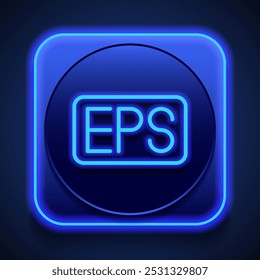 EPS simple icon vector. Flat design. Blue neon style on button. With shadow.ai